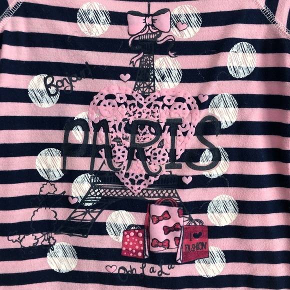 Striped Pink & Purple Graphic Top “Paris” Sz 6. - Picture 2 of 3
